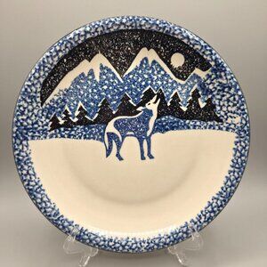 Wolf Dinner Plate Blue Spongewear Wildlife Folk Craft Tien Shan